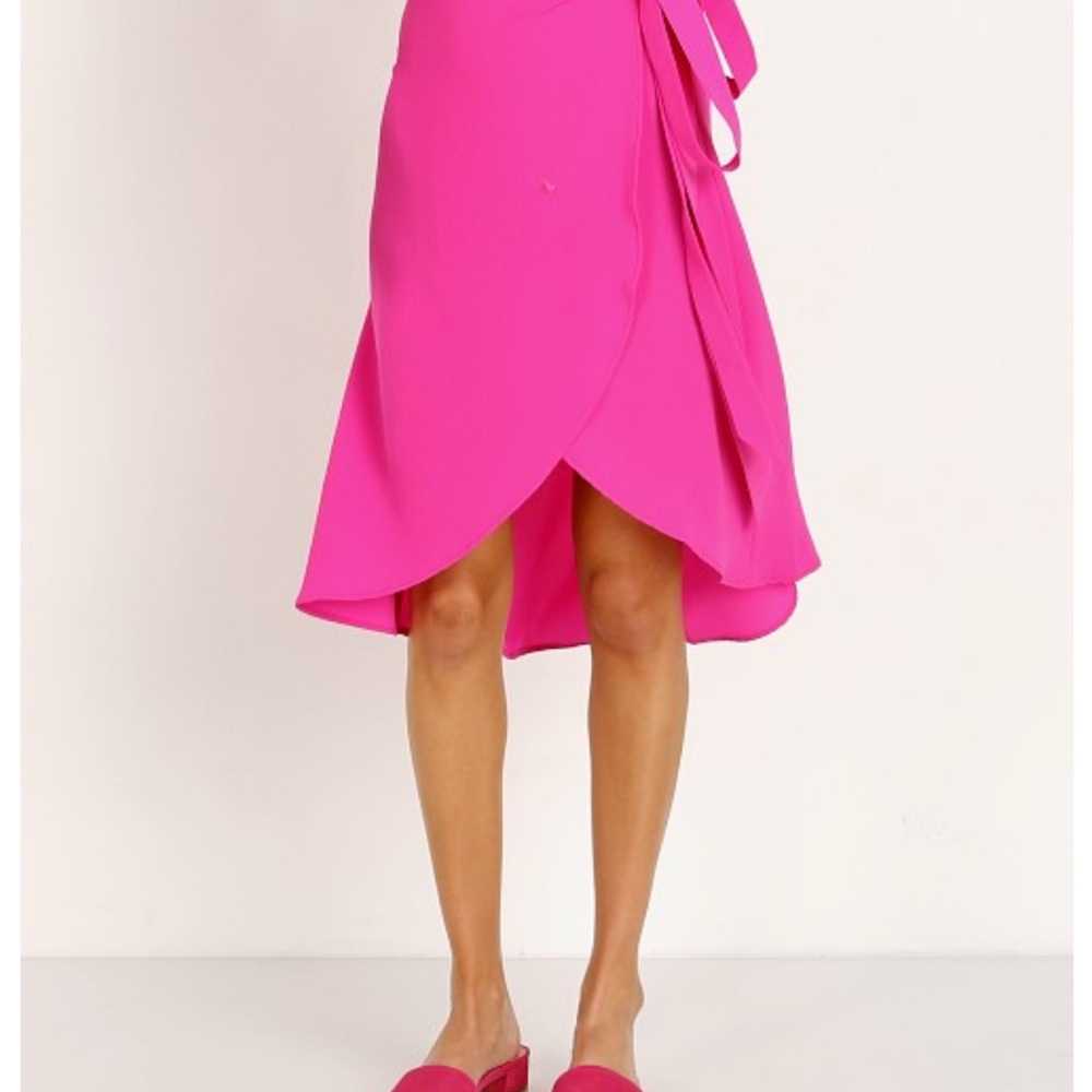 Show Me Your MuMu Pink Asymmetrical Wrap Midi Skirt